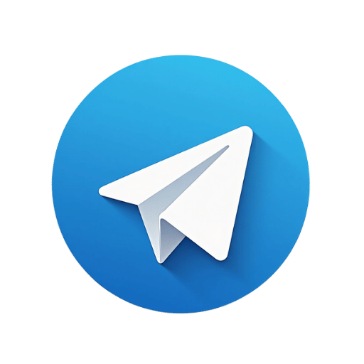 Telegram logo. White paper airplane on blue circle background.
