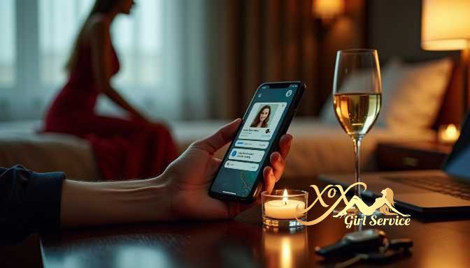 KL Escort Girl Person holding smartphone with dating app profile, wine glass, candle, and keys on table. Sex Service Malaysia