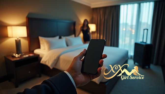 KL Escort Girl Man holds smartphone in hotel room with woman in background Sex Service Malaysia